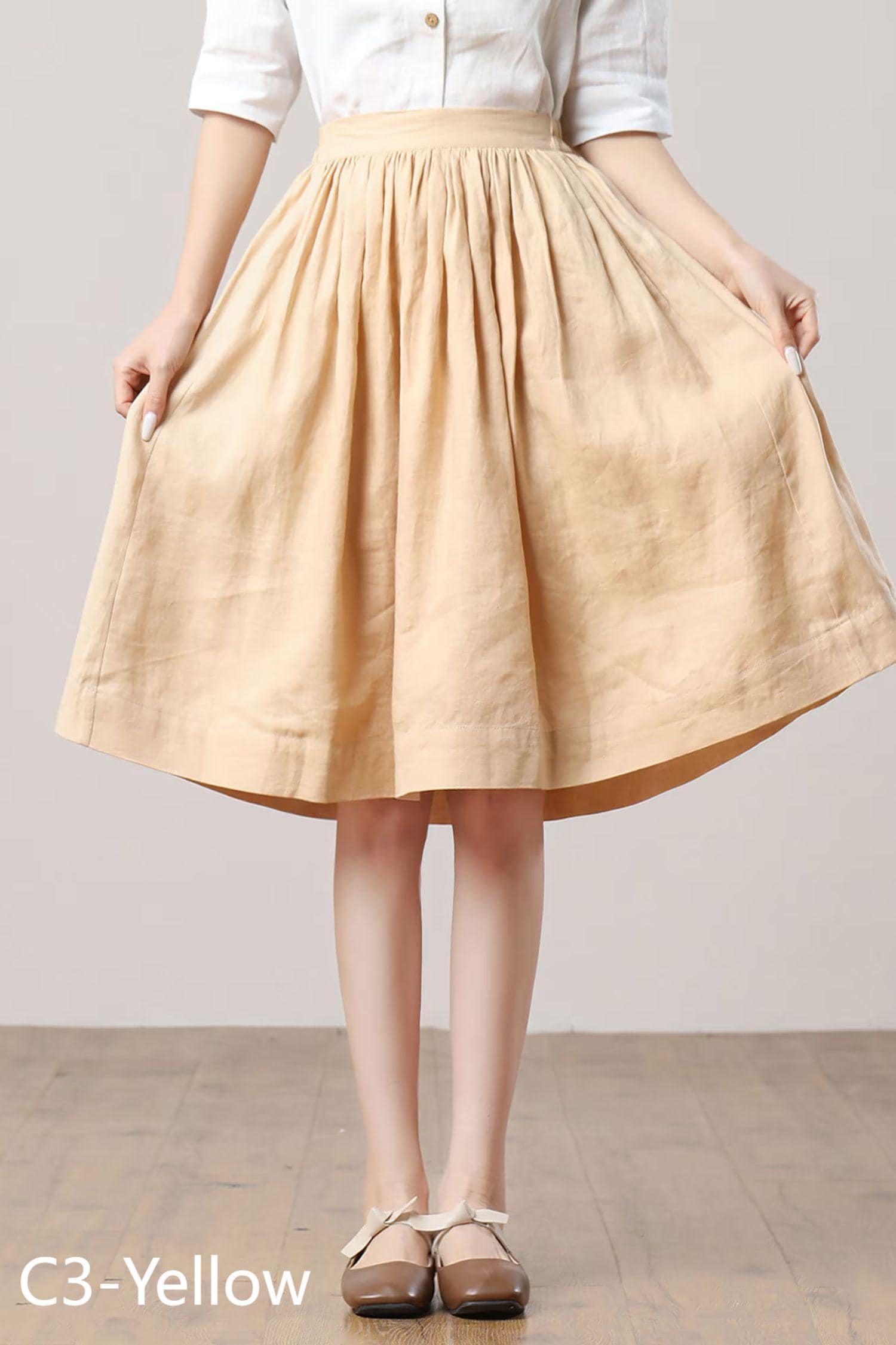 ★E.B.M★ Linen flare skirt EMP4WSK020 High waisted flare summer linen skirt 2194 – XiaoLizi