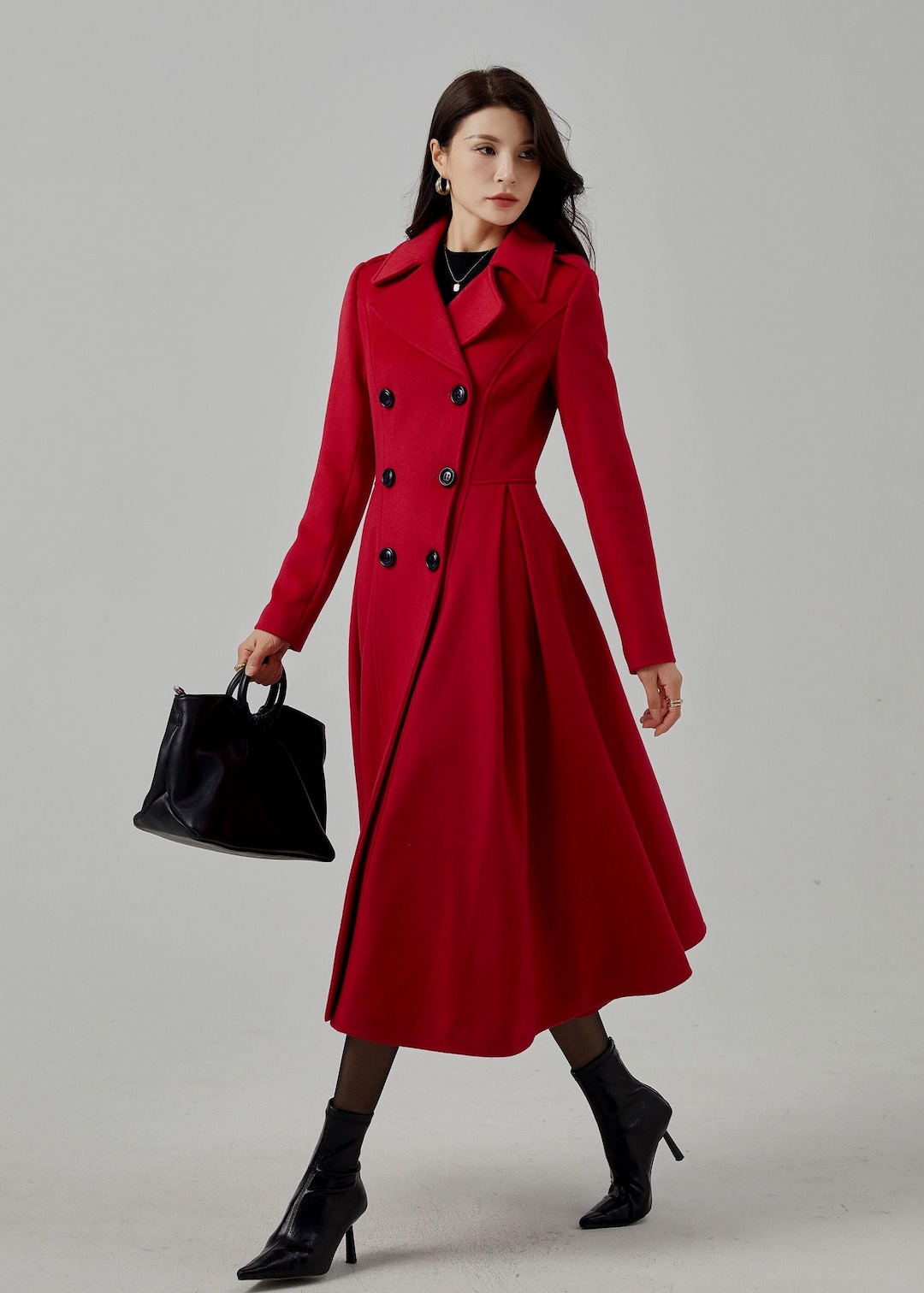 Cappotto di lana rosso, cappotto di lana da principessa, cappotto