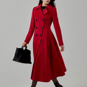 Red Wool Coat, Wool Princess Coat, Double Breasted Wool Coat, Swing Coat, Dress Coat, Womens Coat, Winter Warm Coat, Handmade Coat C3565