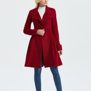 Red wool coat, wool coat women, military coat, winter coat women, women coat, Modern wool coat, Warm winter coat, Custom coat C1329 image 4