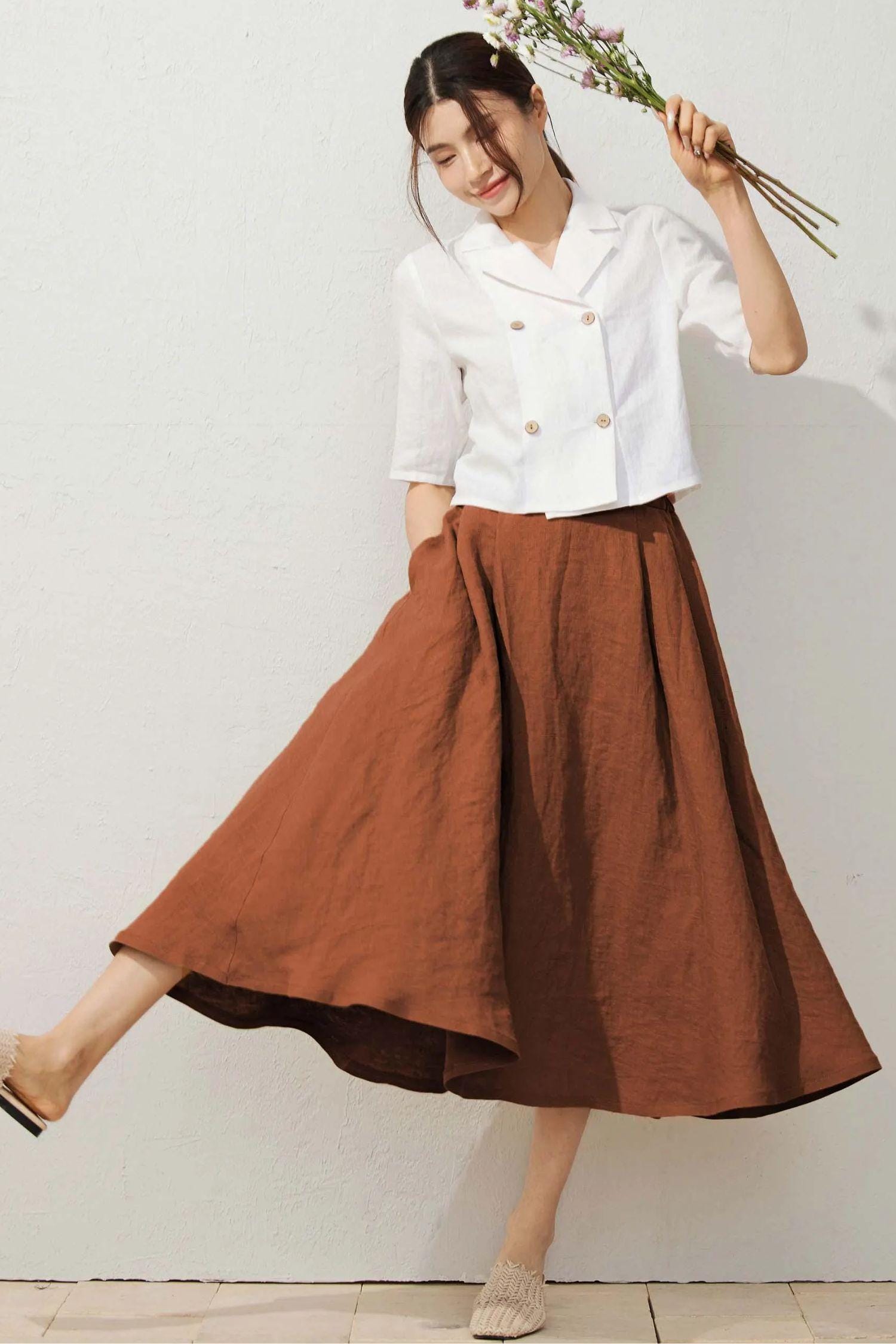 Linen Skirt, Swing Linen Skirt, Women's Linen Midi Skirt