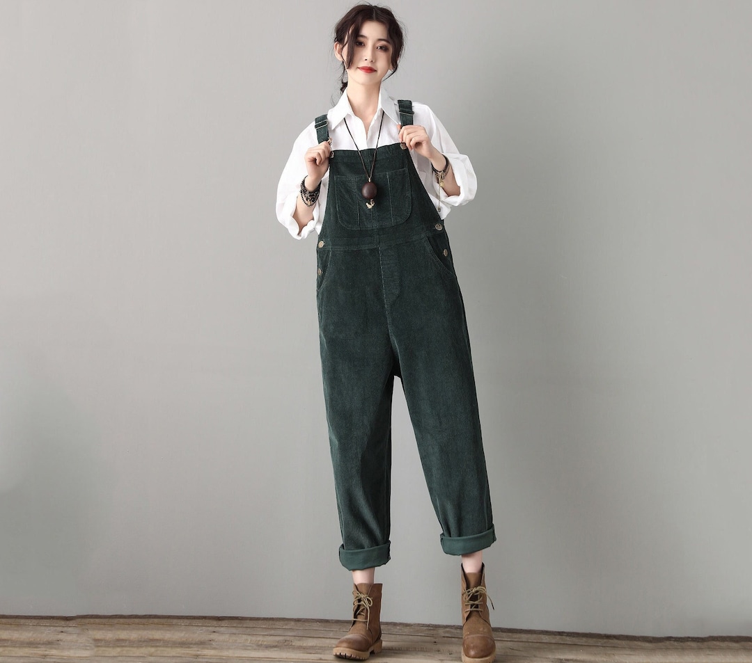 80s USA製 Lee 046-1521 Corduroy Overall Women's Corduroy Overalls, Green Overalls, Plus Size