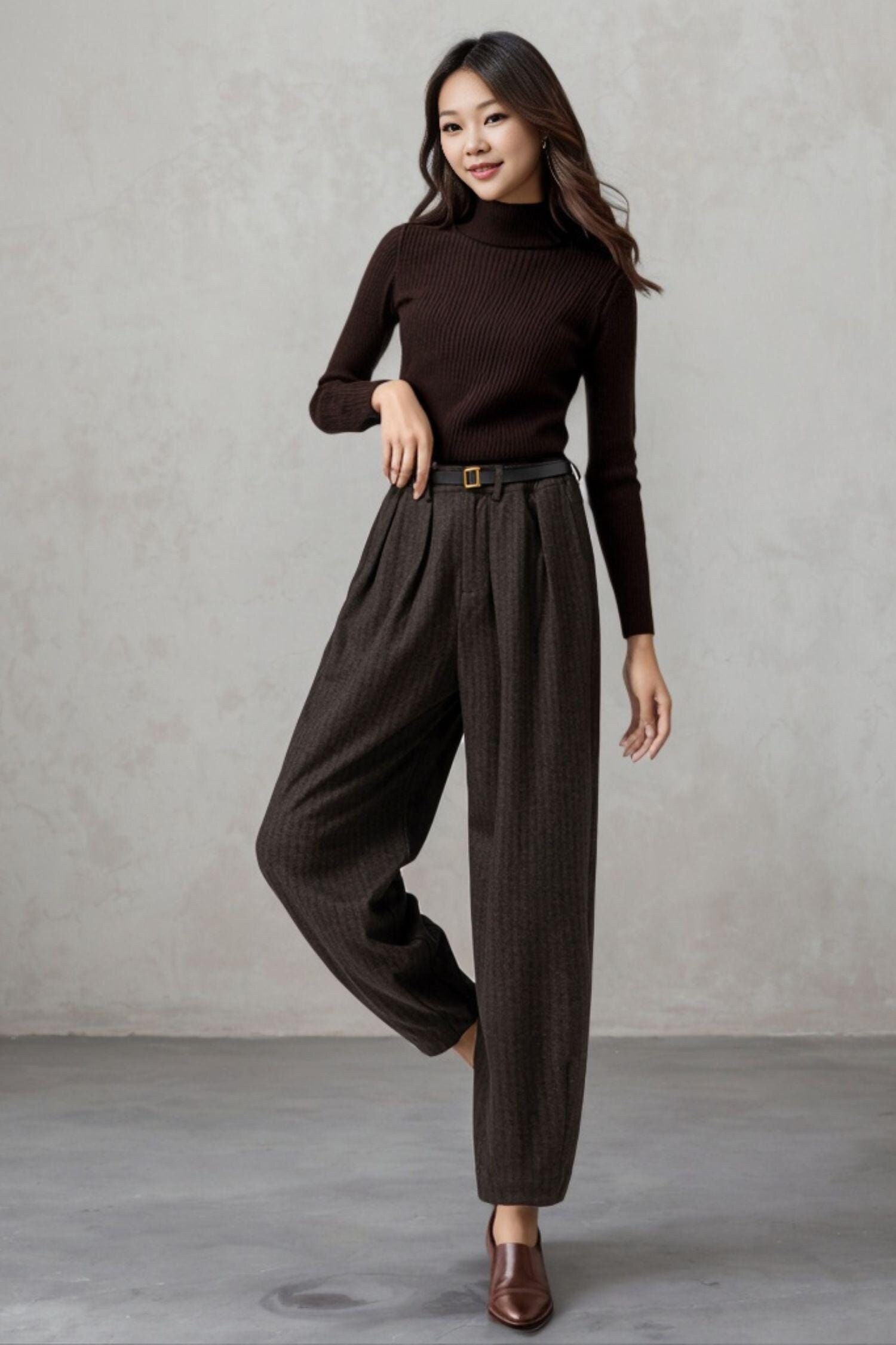 Wool Harem Pants, Long Wool Pants Women, Autumn Winter Pants
