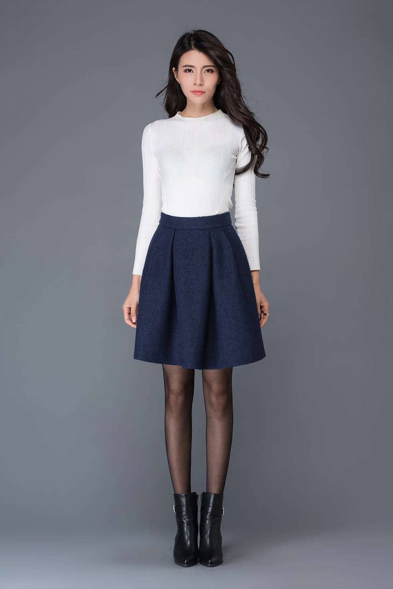 Blue wool skirt mini skirt skate skirt womens skirt wool | Etsy