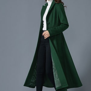 Dark green wool coat, Long wool coat, Warm winter coat, ladies coat, Womens wool coat, Wool coat with pockets, handmade coat, Ylistyle C1614 image 5