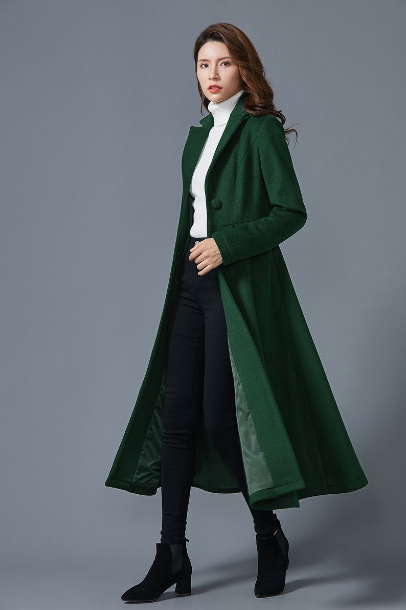 Dark green wool coat, Long wool coat, Warm winter coat, ladies coat, Womens wool coat, Wool coat with pockets, handmade coat, Ylistyle C1614 image 5