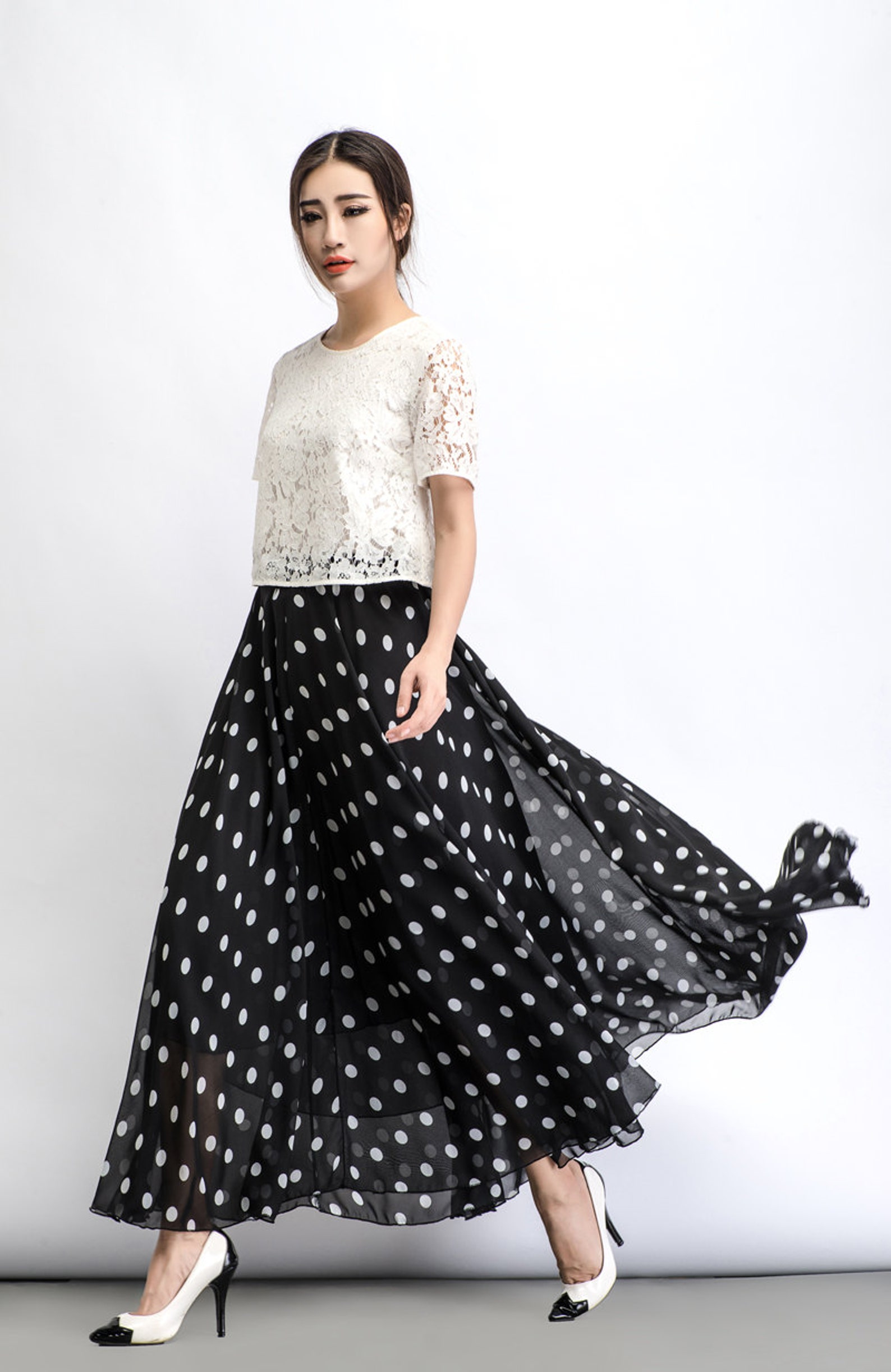 polka dot maxi skirt set