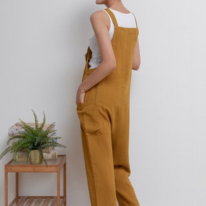 Women Linen Jumpsuit, Casual Linen Overalls, Loose Linen Harem Jumpsuits, Womens linen Romper, Yellow Linen Jumpsuit, Loose Pants C2943 image 6