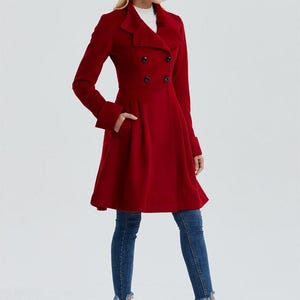 Red wool coat, wool coat women, military coat, winter coat women, women coat, Modern wool coat, Warm winter coat, Custom coat C1329 image 6