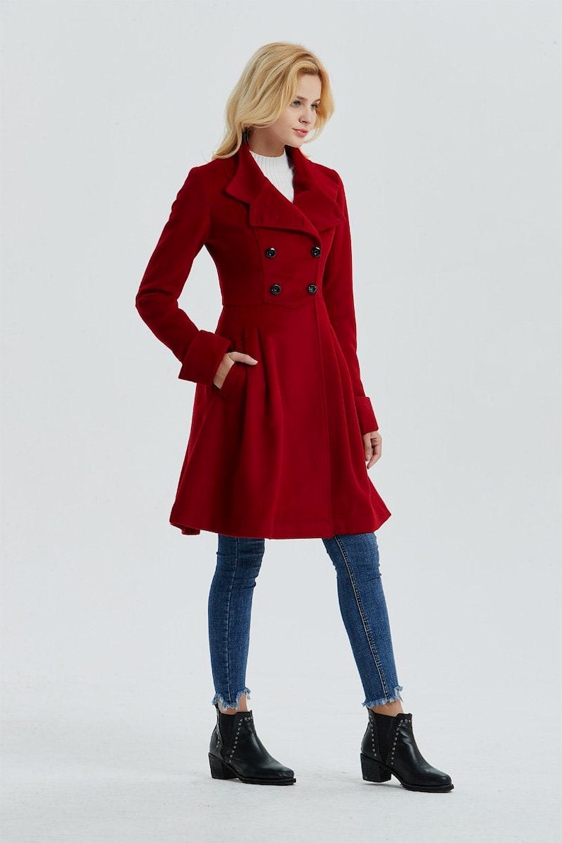 Red wool coat, wool coat women, military coat, winter coat women, women coat, Modern wool coat, Warm winter coat, Custom coat C1329 image 6