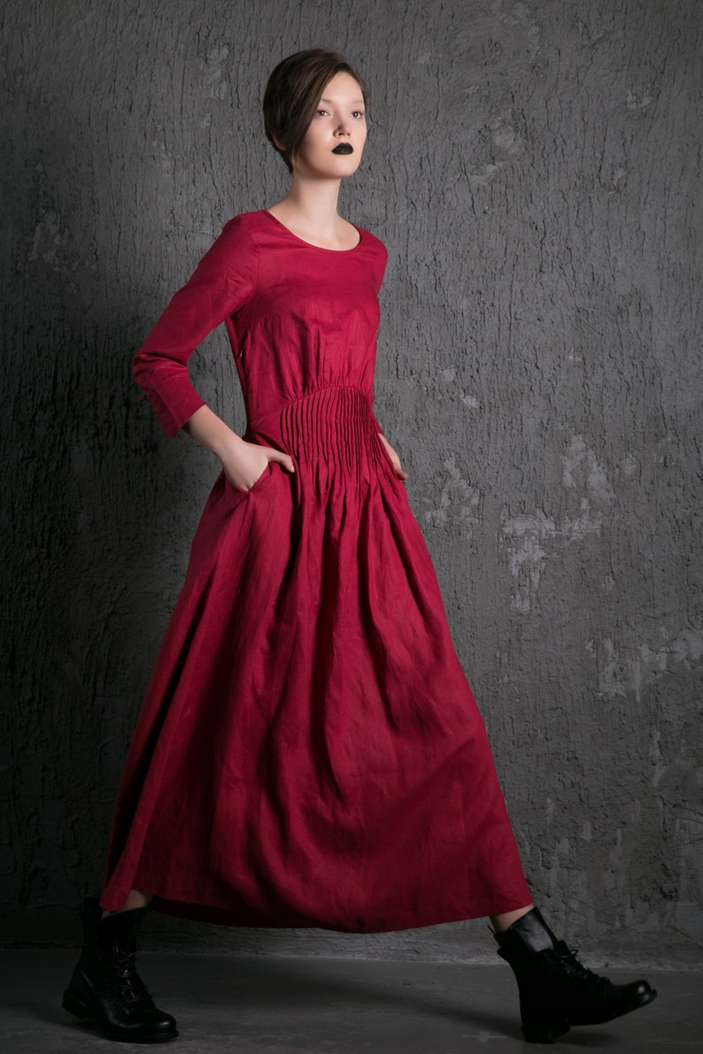 red linen maxi dress
