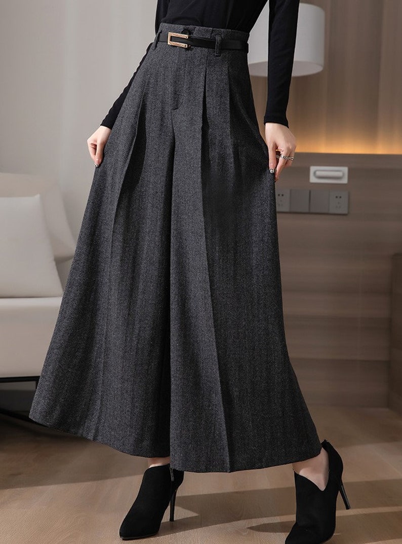 Gray Wool Pants, Wide Leg Pleated Pants for Women, Pleated Loose Long pants, Women's Wool Palazzo pants, Custom Pants, Ylistyle C3143 image 7