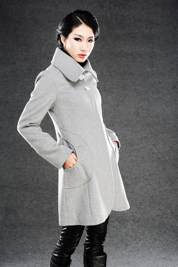Items similar to wool coat women's gray winter jacket C020 on Etsy