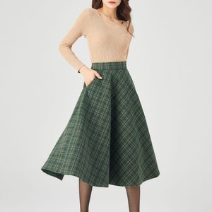 Plaid Wool Skirt, Midi Wool Skirt, A line Skirt, Winter Skirt Women, Swing Skirt, Skirt with Pockets, Handmade skirt, Ylistyle C3686 image 6