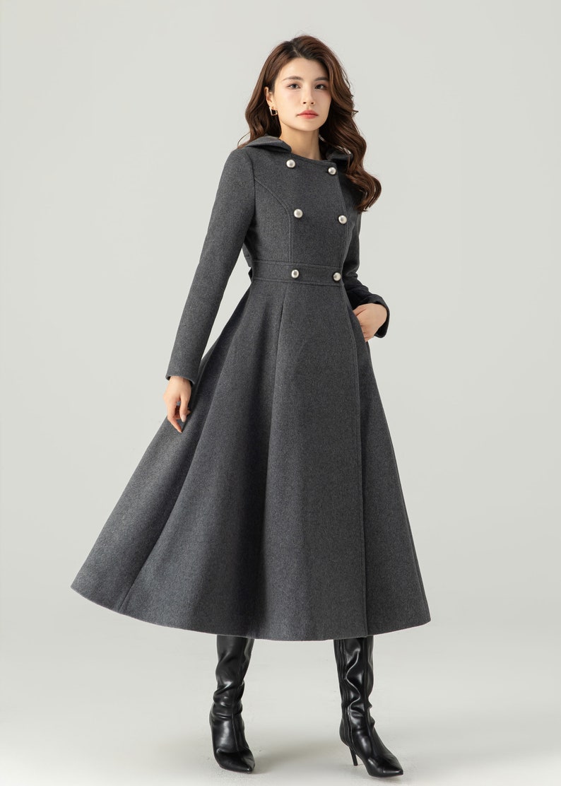 Long Wool Coat, Hooded Wool Coat, Winter Wool Coat, Womens Coat, Long Dress Coat, Double Breasted Coat, Custom Coat, Ylistyle C3704 image 4