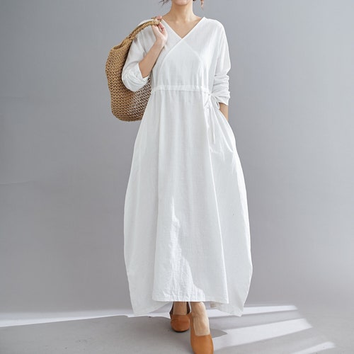 White Linen Dress Long Sleeves Linen Maxi Dress Maternity - Etsy