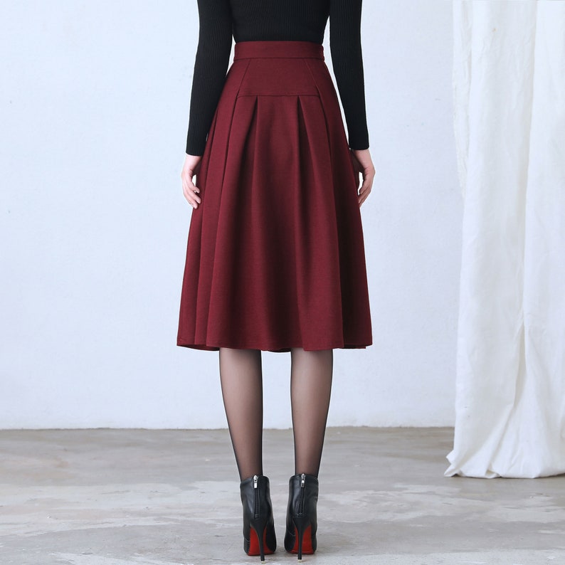 Wool skirt, Red Midi Wool Skirt, A Line wool Skirt, High Waist wool Skirt with Pockets, Womens skirt, Winter wool skirt, Ylistyle C2635 image 6