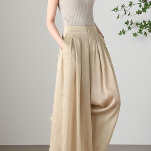 Women's Summer Wide Leg Linen Pants, Loose Linen Pants, Casual Linen Pants, Plus Size Pants, Tencel Flax Pants, Custom Pants, Ylistyle C3255 image 2