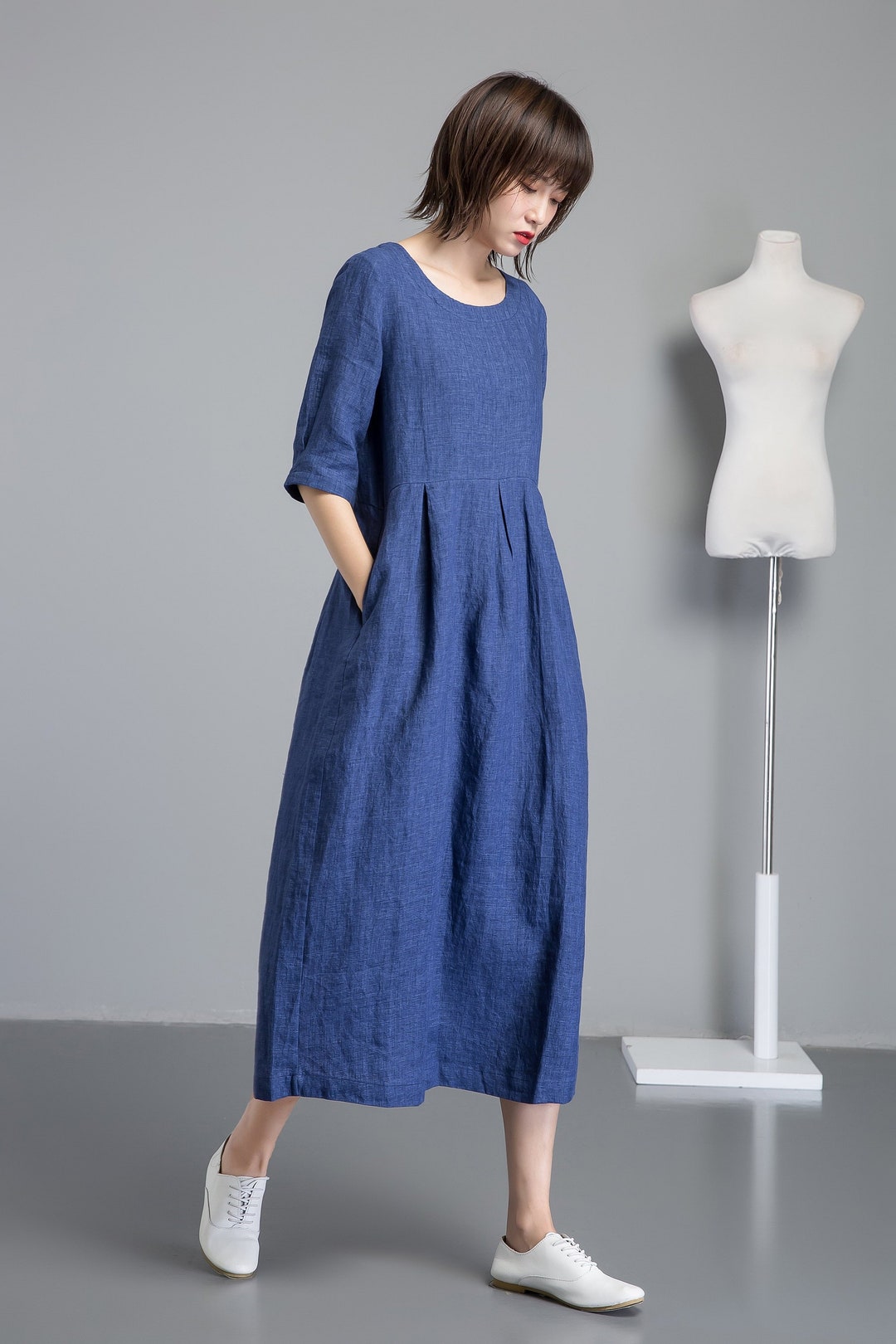 Linen Maxi Dress Blue Linen Dress Plus Size Dress Womens - Etsy