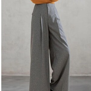 Wide Leg Wool Pants Women, Wool Palazzo Pants, Gray Pants