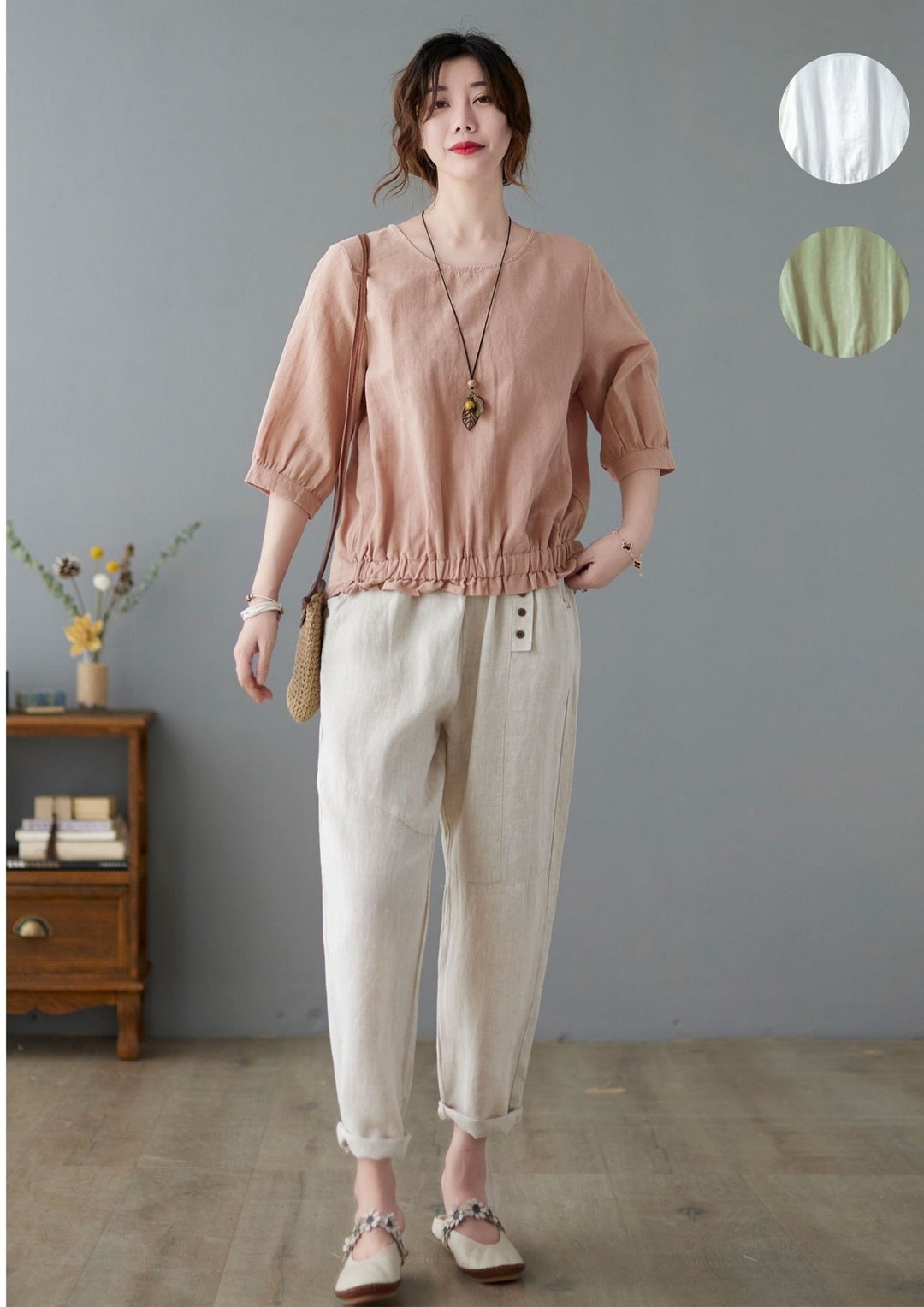 Women's Linen Blouse, Plus Size Linen Blouse, Summer Blouse for Women