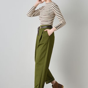 Groene katoenen taps toelopende broek: casual harembroek met elastische taille aan de achterkant, Ylistye C4700 afbeelding 4