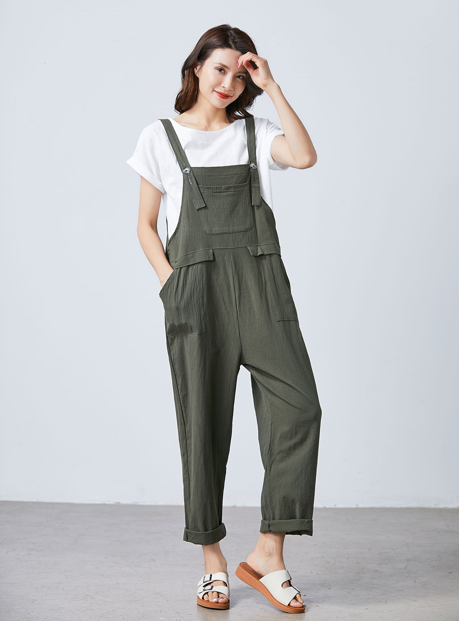 Summer Green Linen Jumpsuit Women Casual Linen Dungarees Etsy UK