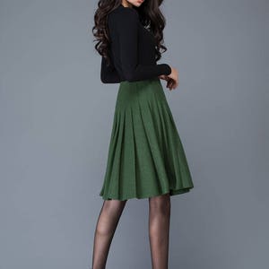 Wool skirt, Wool Midi skirt in green, pleated wool skirt, High waist wool skirt, winter skirt women, womens skirts, Short wool skirt C1031 image 6