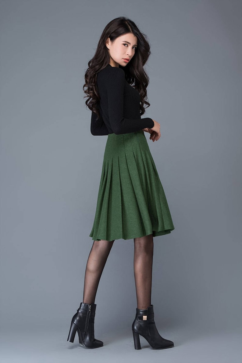 Wool skirt, Wool Midi skirt in green, pleated wool skirt, High waist wool skirt, winter skirt women, womens skirts, Short wool skirt C1031 image 6