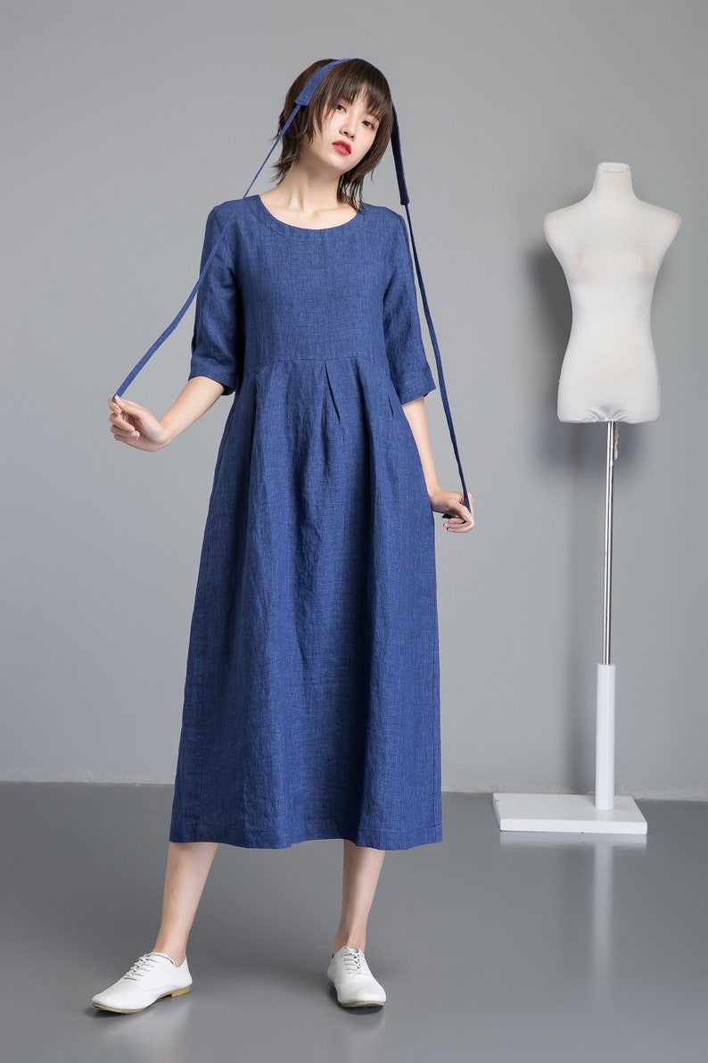 Linen Maxi Dress Blue Linen Dress Plus Size Dress Womens - Etsy