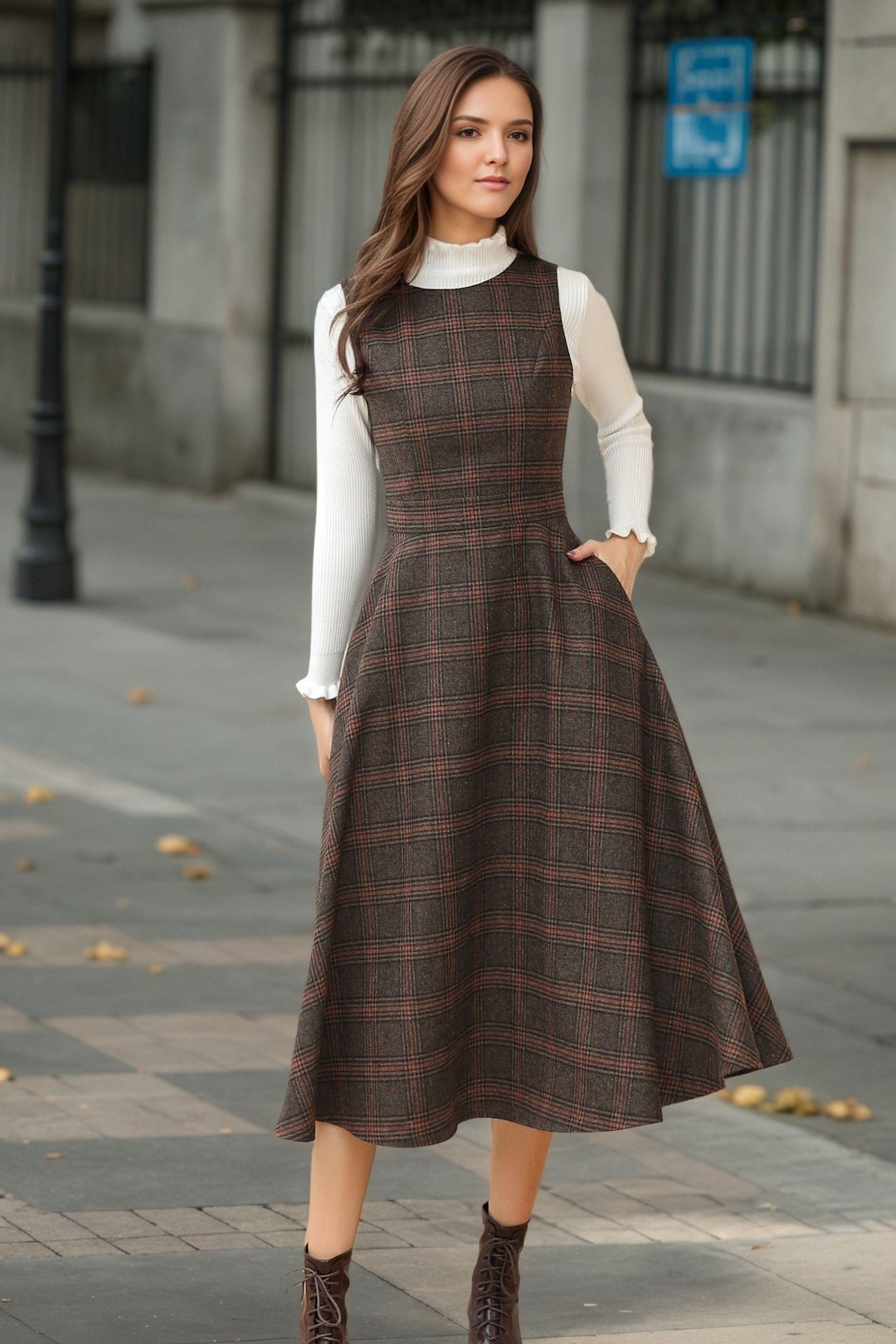 womens plaid fall dress Women's Wrapped in Cheer Navy Plaid Mini Dress | Size: L