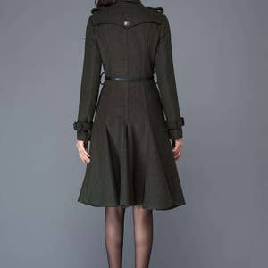 Wool coat women, Double breasted wool coat, winter coat women, Military Coat, Green wool coat with pockets, handmade wool coat C1028 image 5