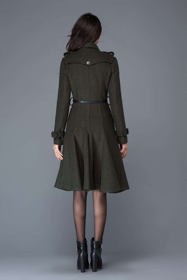 Wool coat women, Double breasted wool coat, winter coat women, Military Coat, Green wool coat with pockets, handmade wool coat C1028 image 5