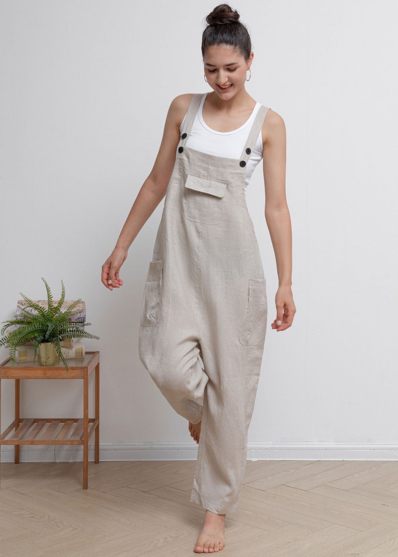 Casual Linen Overalls, Linen Jumpsuit Women, Wide Leg Linen Jumpsuits, Womens linen Romper, Linen Petite Jumpsuit, Overalls Summer C2946 image 1