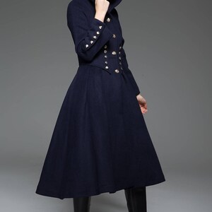 Navy Military Style Coat Long Modern Dark Blue Hooded Winter Wool ...