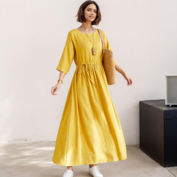 slim fit dress slacks Josette Yellow Diagonal Shawl Fitted Maxi Dress, S / Yellow