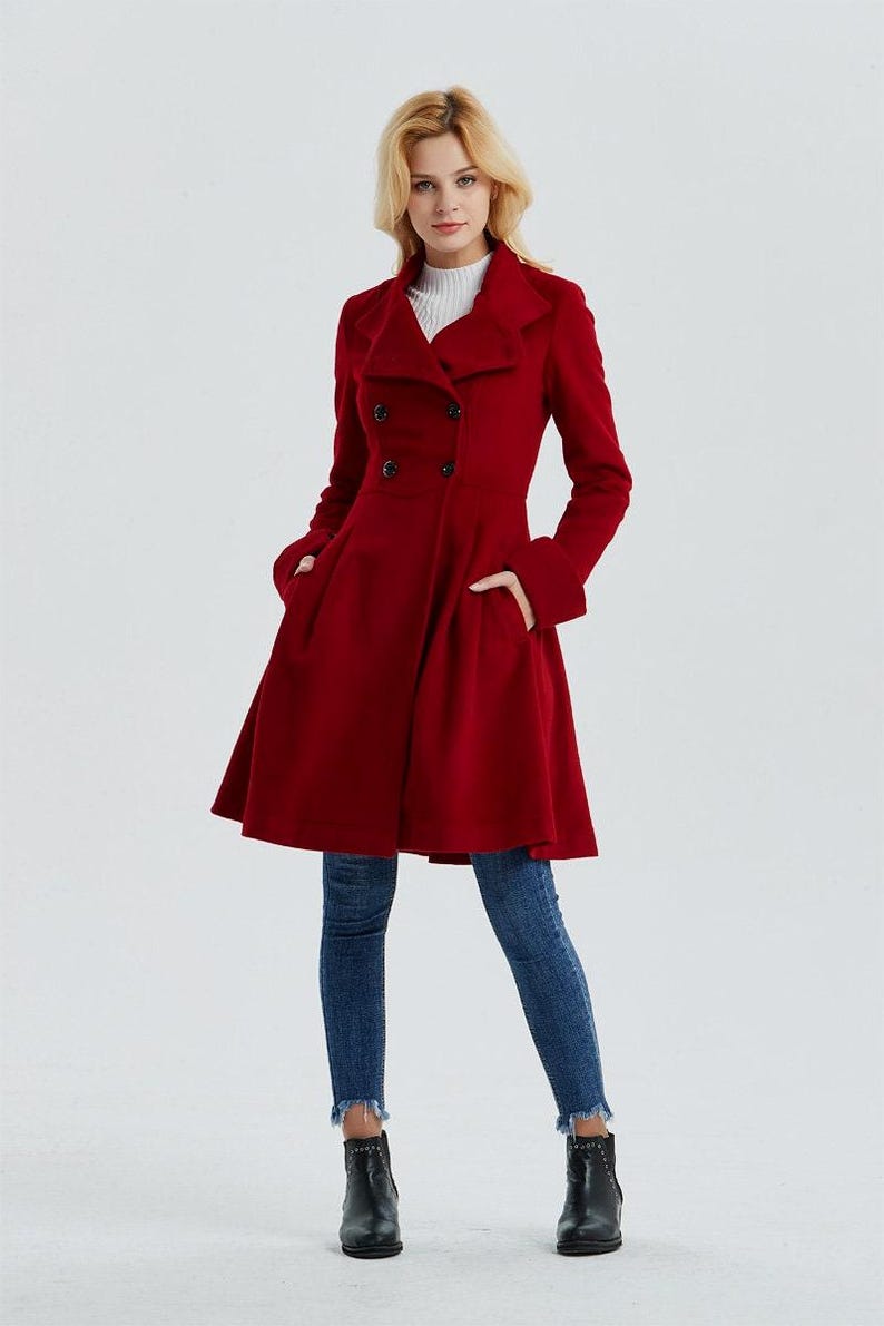 Red wool coat, wool coat women, military coat, winter coat women, women coat, Modern wool coat, Warm winter coat, Custom coat C1329 C1-Red-C1329