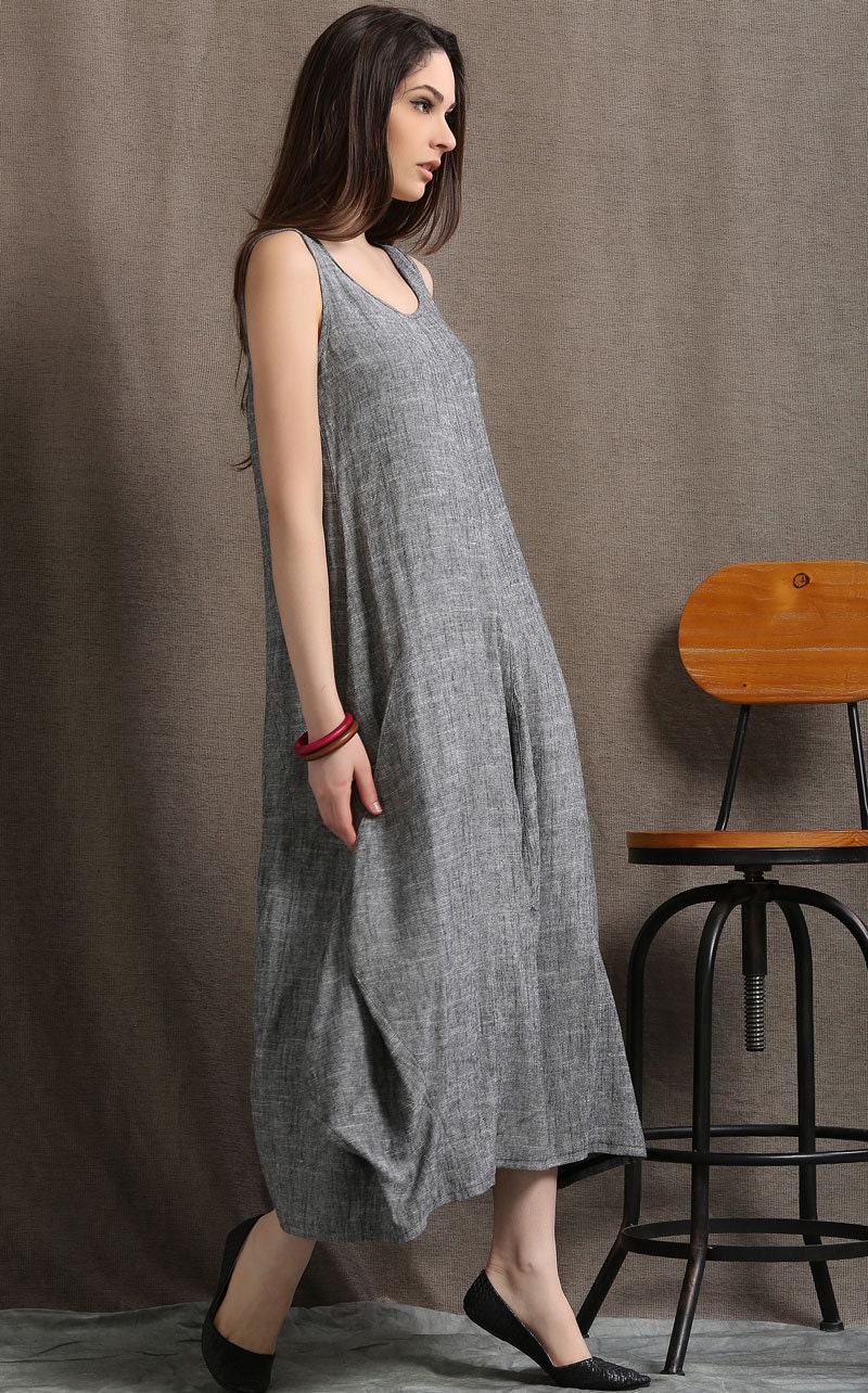 Gray Maxi Dress Linen Sleeveless Long Marl Grey Summer Dress - Etsy