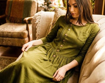 green emerald velvet dress Moss Green Warm Cotton Corduroy Sleeveless Midi Blazer Dress 70" / Custom Height (Free)