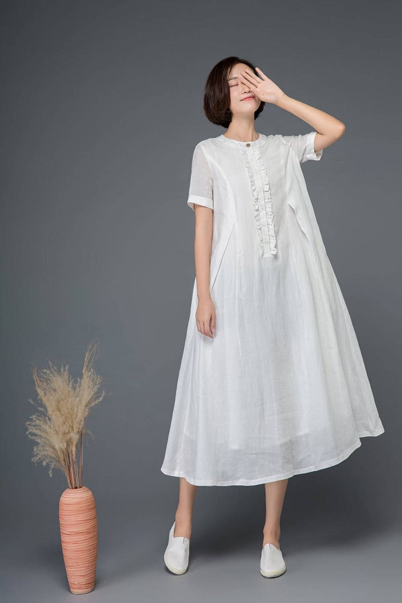 White linen dress maxi dress loose dress summer long dress | Etsy