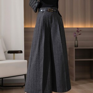 Gray Wool Pants, Wide Leg Pleated Pants for Women, Pleated Loose Long pants, Women's Wool Palazzo pants, Custom Pants, Ylistyle C3143 image 2