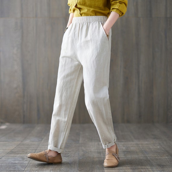 Classic minimal linen pants. Women's trousers with an | Etsy