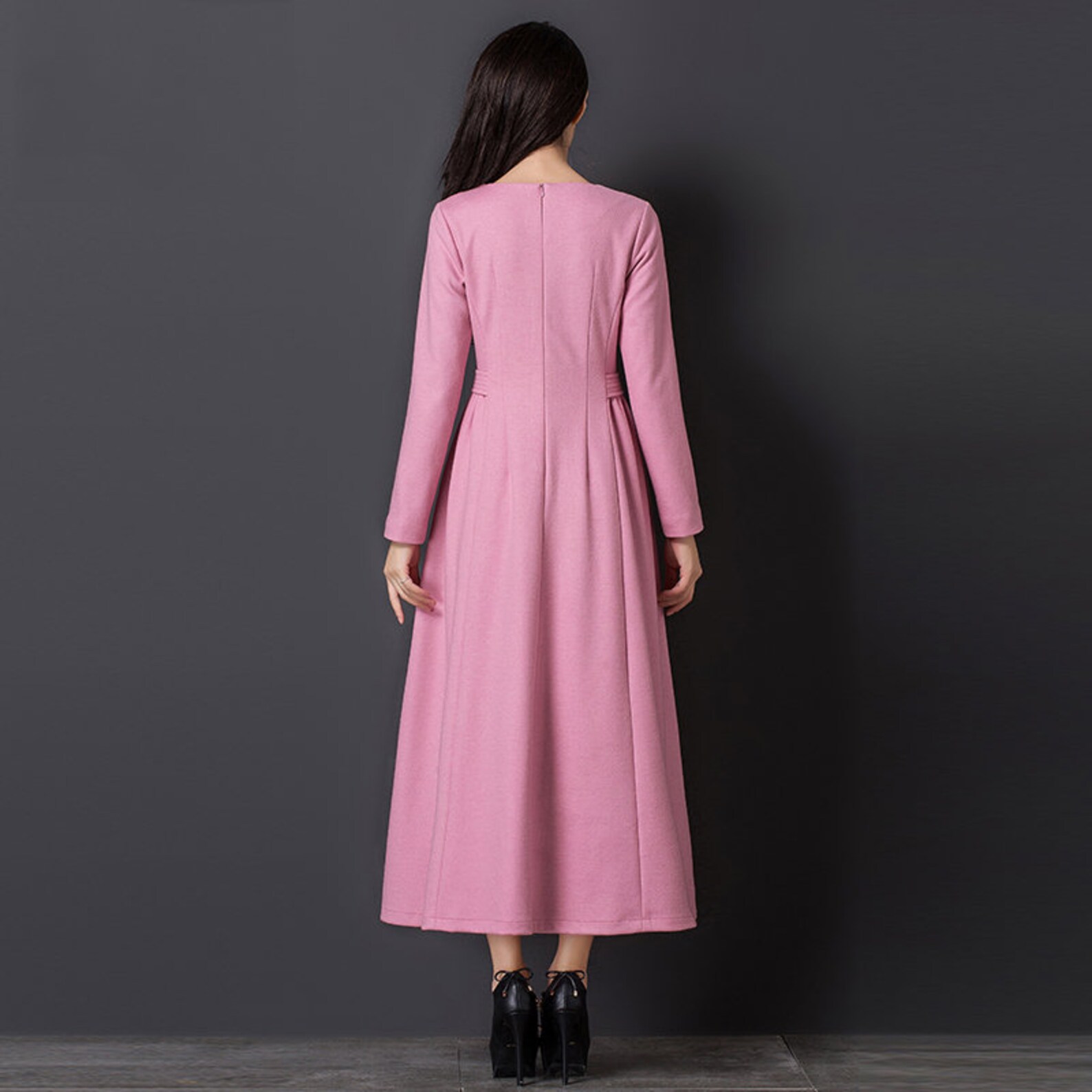 Long Sleeve Wool Dress Long Wool Dress Wool Dress Pink Wool Etsy