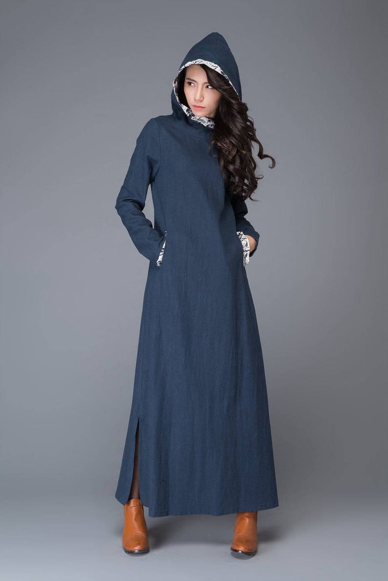 Linen Dress Maxi Linen Dress Hooded Linen Dress Womens | Etsy