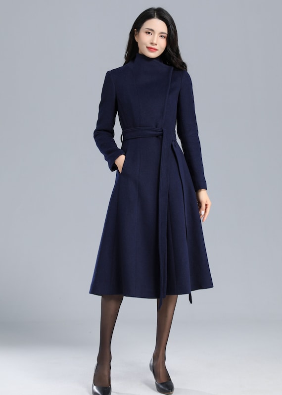 Blue Princess Wool Coat, Winter Coat Women, Trench Coat Women