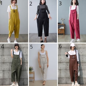 Linen jumpsuit women, Casual Linen Overalls, Loose fit Linen Harem Jumpsuits, Yellow Linen jumpsuit, women Linen Romper, Ylistyle C2100 image 9