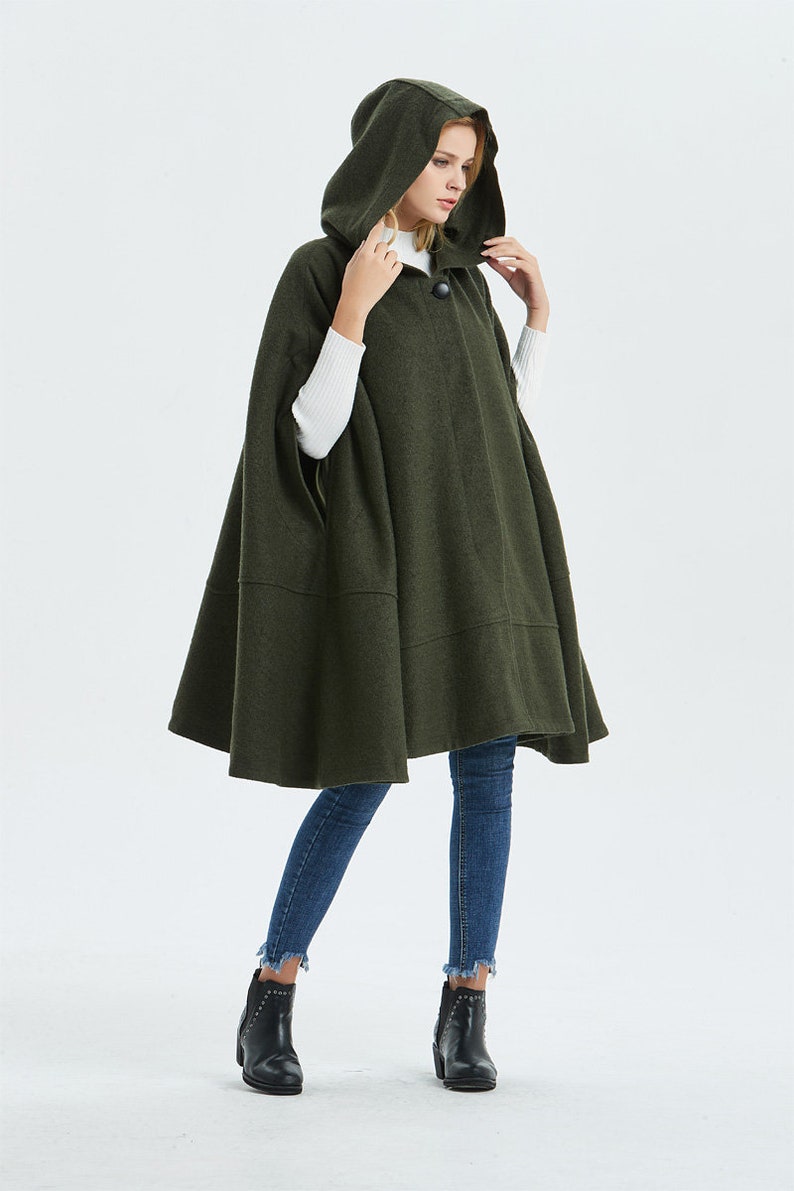 Long wool cloak Hooded Wool Coat Cloak warm winter Cloak Etsy