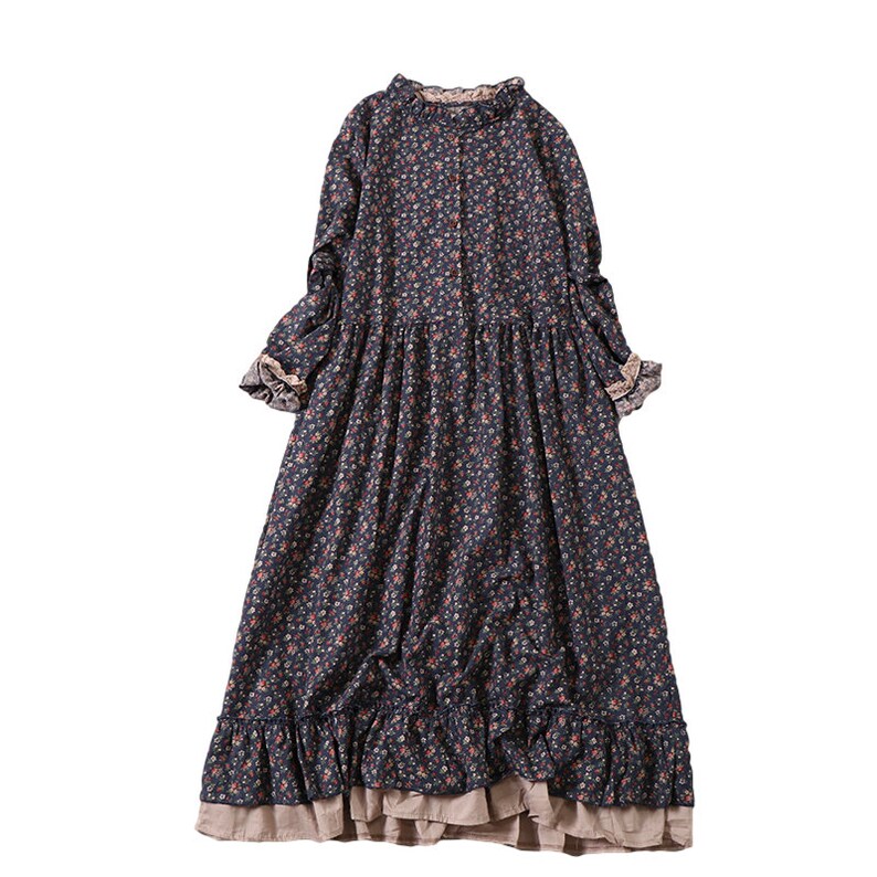 Midi DressClassic Dress Breathable Linens Floral Linen Dresses Linen Clothing Floral Dress Softened Vintage