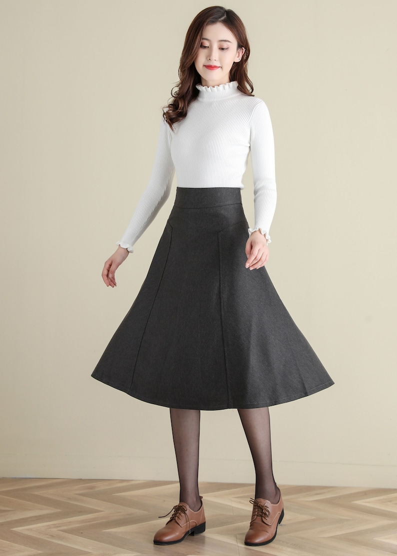 Women's Wool Midi Skirt in Grey, Winter Skirt, Thick A Line Wool Skirt, Flared Skirt, High Waist Full Skirt, Vintage Inspired Skirt C2518 image 2