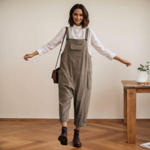 Women Linen Jumpsuit, Casual Linen Overalls, Loose Linen Harem Jumpsuits, Womens linen Romper, Casual Linen Jumpsuit, Loose Pants C4705
